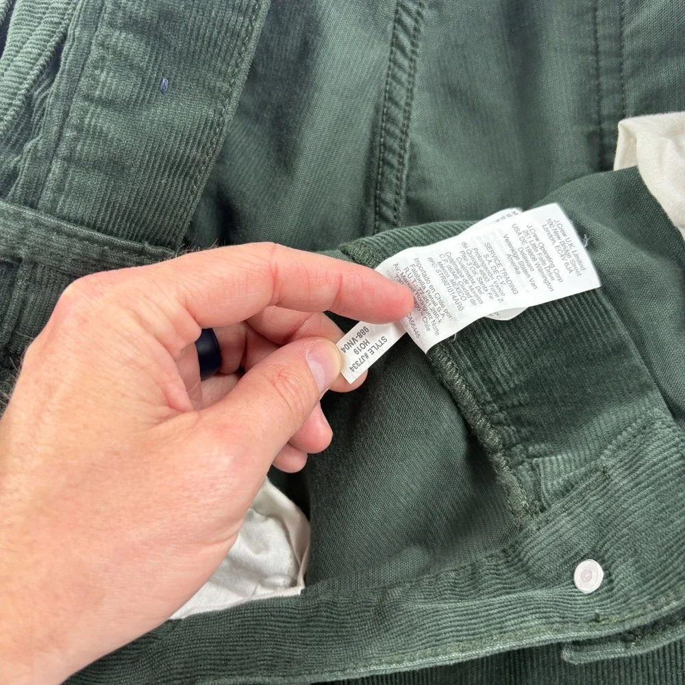 J Crew Corduroy Pants Mens 38x32 Green Chino Slim Fit Stretch Preppy Casual